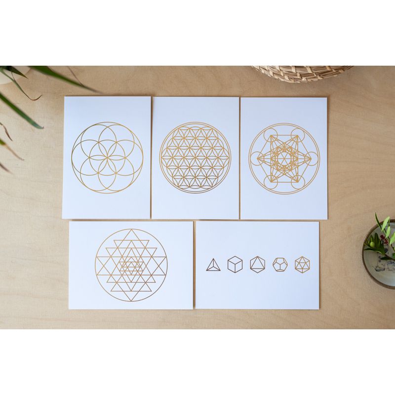 Sacred Geometry Gold Postcard Set (5 Pieces) – Embossed & Gold Edged